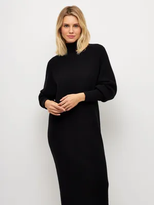 Черное вязаное платье миди в рубчик с вискозой - 13567 2999₴ 【MustHave ❤】