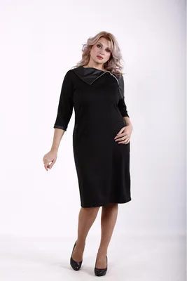 Купить Черное платье с вставкой из эко-кожи | 01792-2 недорого ♥ Гарри Шоп