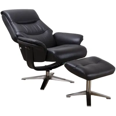 Кресло реклайнер механическое FALTO Relax Boss 7826A с пуфом для ног -  черное (кожа) - купить по лучшей цене в интернет-магазине SunnyToy!