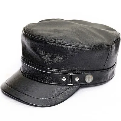 Mens Womens Black Fashion Genuine Leather Military Caps Casual Flat Top  Hats NEW | eBay