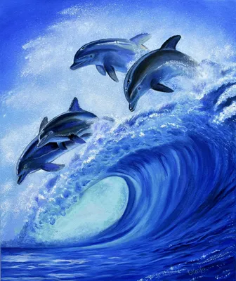 Картина Полёт дельфинов в океане ᐉ Kyrychenko Olena ᐉ онлайн-галерея  Molbert.