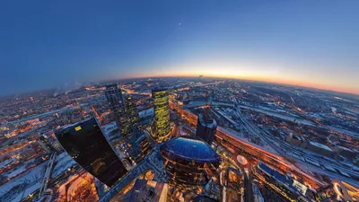 Обои на рабочий стол Панорама зимней Москвы, вид с небоскребов делового  района Москва-Сити, Пресненская набережная, обои для рабочего стола,  скачать обои, обои бесплатно