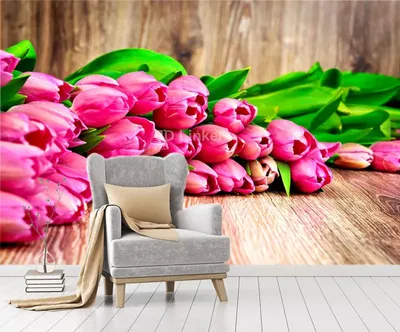 Фотообои купить \"Розовые тюльпаны, деревянный фон\" |Цена| Фото| Каталог| На  заказ| Купить - 3d-linker.ru