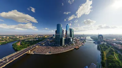 Обои на рабочий стол Панорама комплекса небоскребов Московского  Международного Делового Центра Москва-Сити на берегу Москвы-реки, обои для  рабочего стола, скачать обои, обои бесплатно
