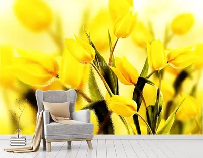 Фотообои купить \"Желтые тюльпаны, стекло, капли\" |Цена| Фото| Каталог| На  заказ| Купить - 3d-linker.ru