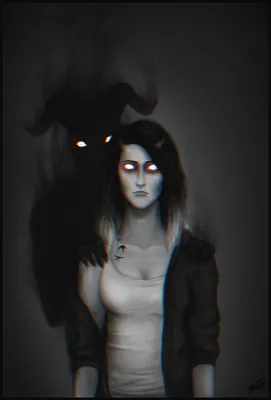 Фото Девушка-демон, за спиной стоит тень демона, by lunameyza