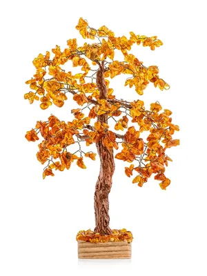 Денежное дерево из натурального янтаря на деревянной подставке в  интернет-магазине янтаря