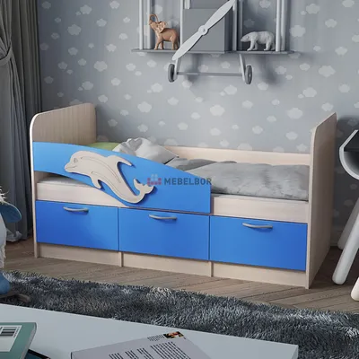 Детская кровать Дельфин-4 с ящиками и бортиком МДФ, спальное место 1,6х0,8  м - Детская кровать Дельфин-4 МДФ (1,6 м)