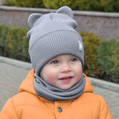 Детская шапка с ушками весенняя осенняя для мальчика пепельного цвета  вязаная шапочка для малышей без завязок (ID#1997350029), цена: 331 ₴,  купить на Prom.ua