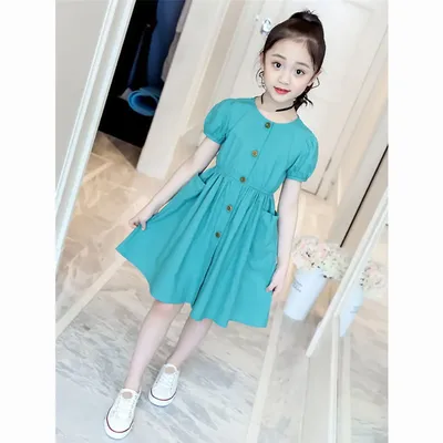 Платье для девочек, летняя детская одежда с коротким рукавом, детские платья  принцессы для девочек, повседневная одежда, однотонное платье 170, 120,  130, 140, 150, 160 | AliExpress