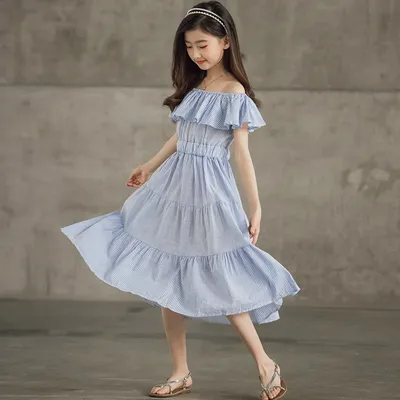 Платья для девочек Лето Новые детские юбки Летнее платье на одно плечо  colour Light blue appropriate height 110cm