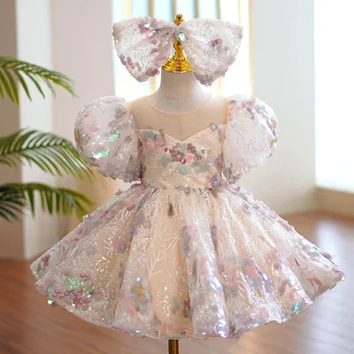 Платье принцессы с цветочным принтом для девочек, новая летняя модная  детская одежда, тонкое детское бальное платье с вырезом и бантом для детей  от 2 до 12 лет | AliExpress
