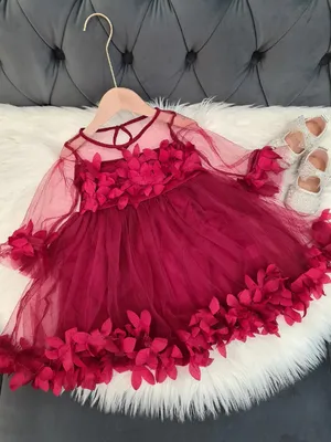 Детское платье из фатина, красного цвета, с цветочным бантом | AliExpress