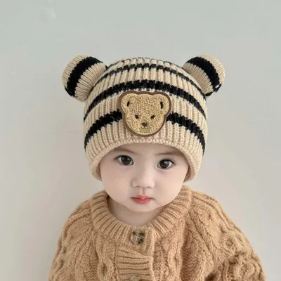 Вязаная шапка с мультяшным медведем, шерстяные детские шапки, вязаные  крючком, защитная детская шапочка, шапочка для малышей – лучшие товары в  онлайн-магазине Джум Гик