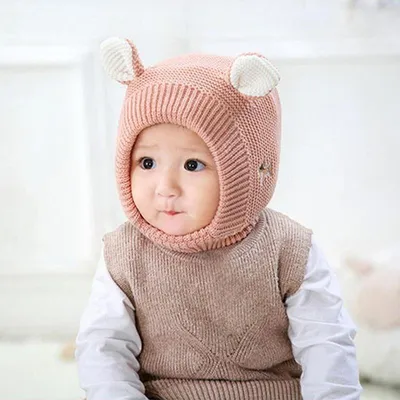 Купить Детские шапки для мальчиков и девочек 1-3 лет, зимние теплые  утепленные вязаные шапки с милыми ушками для малышей | Joom
