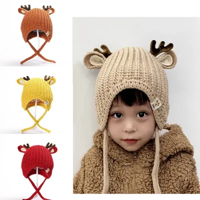 Модные милые детские шапки, зимние шапки для мальчиков и девочек, вязаные  шапки с оленем для малышей, вязаная крючком шапка, Рождественская Детская  шапка, подарок, Рождественская шапка | AliExpress