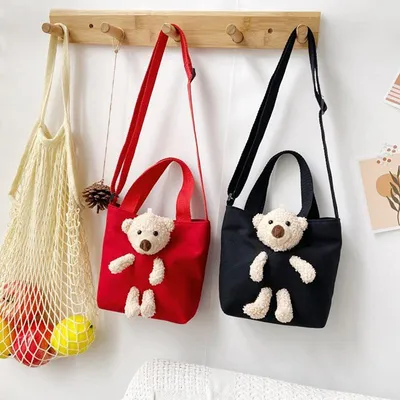 Детская сумка с мультяшным медведем, детские парусиновые милые сумки  большой вместимости для девочек, детские сумки через плечо – лучшие товары  в онлайн-магазине Джум Гик
