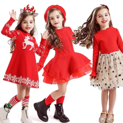 Необычные вязаные платья с длинными рукавами для девочек осенне-зимние теплые  платья принцессы новогодний вечерний костюм для צֶבַע As Picture Kid Size 4T