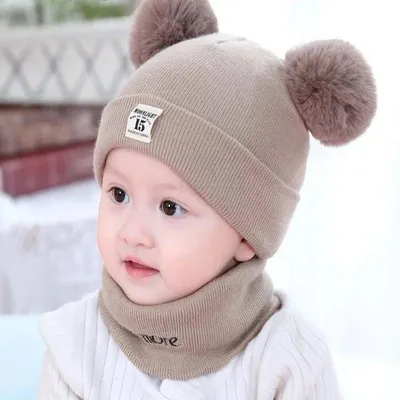 Купить Зимние детские теплые детские вязаные шапки с помпоном, детские  вязаные шапки, однотонная детская шапка для мальчиков и девочек, аксессуары  | Joom