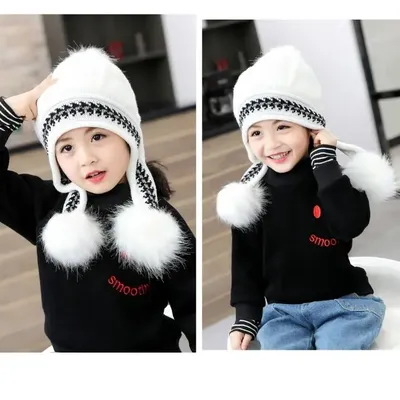 2020 модные детские зимние шапки для маленьких девочек, теплые вязаные шапки  с ушками, шерстяные шапки, детские шапки | AliExpress