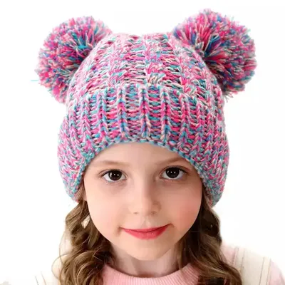 2022 высокое качество новые модные милые детские зимние шерстяные вязаные  шапки для девочек витые тканые двойные шариковые шапки детская шапка|  Alibaba.com
