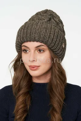 Женская шапка зимняя объемной вязки (светло-коричневый) купить - цены и  описание в каталоге