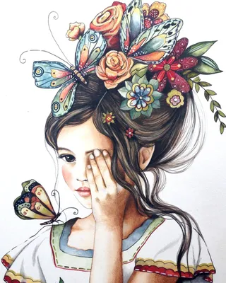 Рисунок девушка в цветах - 64 фото