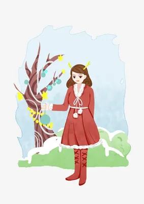 Рисованной рождественские персонажи Свежая девушка Девушка в костюме  Рождество Красная девушка PNG , Мультфильм девушка, Красная девушка,  Нарисованная PNG картинки и пнг PSD рисунок для бесплатной загрузки