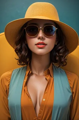 Счастливая молодая женщина в модной шляпе и солнцезащитных очках | Премиум  Фото