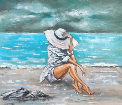Летние каникулы и каникулы - девушка в шляпе стоит на пляже | Премиум Фото