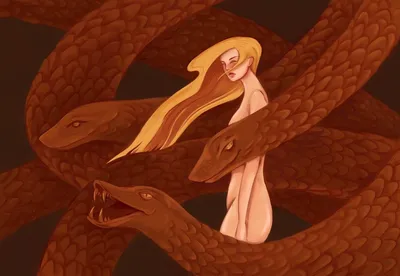 Арт девушка змеи | Иллюстрации, Золотые волосы, Змея