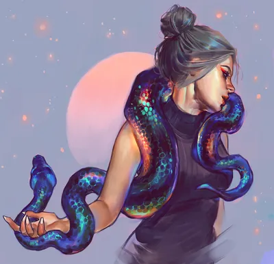 Рисунок девушка змея - 75 фото
