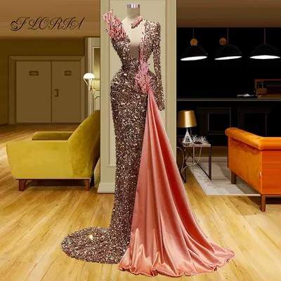 Великолепные вечерние платья с блестками, 5 стилей, с высоким воротом |  AliExpress