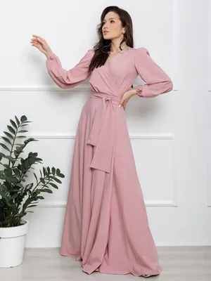 Розовое длинное платье с кроем на запах 77001 за 756 грн: купить из  коллекции Duchess style - issaplus.com