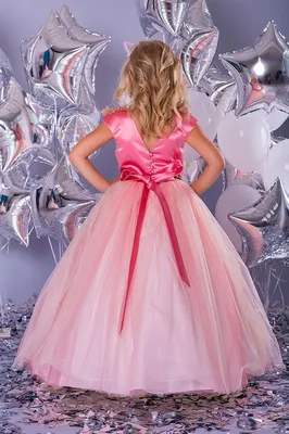 Детское пышное розовое длинное платье Золушки с бабочками