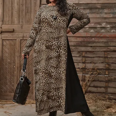 VC платье для женщин 2022 бархатные леопардовые с принтом Длинные рукава  перчатки дизайн труба топ с открытыми плечами длинное платье | AliExpress