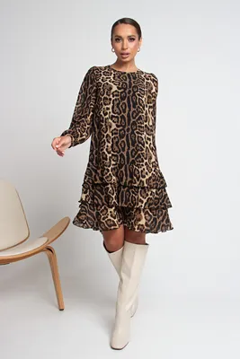 Платье с запахом, леопардовым принтом и оборками на рукавах Коко-Мульти  Арт.CL000029514837 - цена 1290 руб., в наличии в интернет-магазине |  Clouty.ru