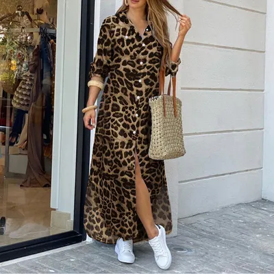 Женское длинное платье рубашка ZANZEA, с леопардовым принтом – лучшие  товары в онлайн-магазине Джум Гик