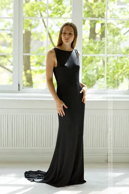 Длинное черное приталенное платье со шлейфом | Платья Длинные платья |  Купить и заказать | DL-6743-2_black