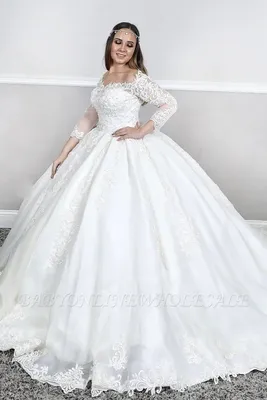 Длинные рукава с кружевами и квадратной горловиной пышное бальное платье с  шлейфом Белые свадебные платья | Babyonlinewholesale