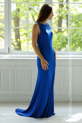 Длинное синее приталенное платье со шлейфом | Платья Длинные платья |  Купить и заказать | DL-6743-1_royal