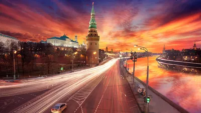 Обои на рабочий стол Огни магистрали, вечерняя Москва, Россия, обои для  рабочего стола, скачать обои, обои бесплатно