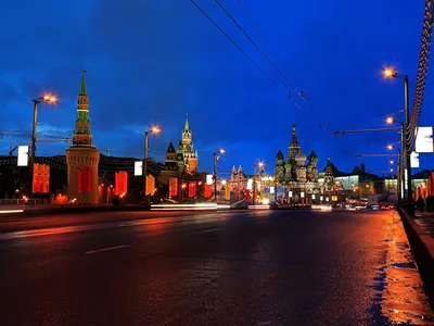 Фотографии Москва Россия Большой Москворецкий мост Дороги ночью