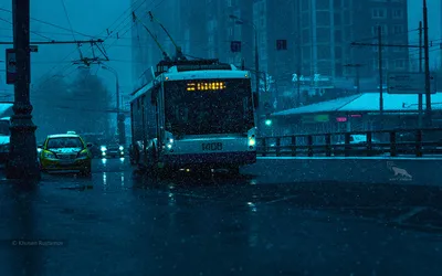 Картинки снегопад в москве, синий, москва, art.irbis production, khusen  rustamov, мрачная погода, снег, москва, дорога, троллейбус, транспорт - обои  1280x800, картинка №172046