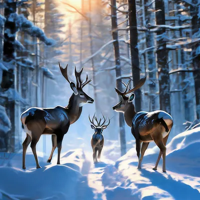 Два оленя в снегу | Премиум Фото