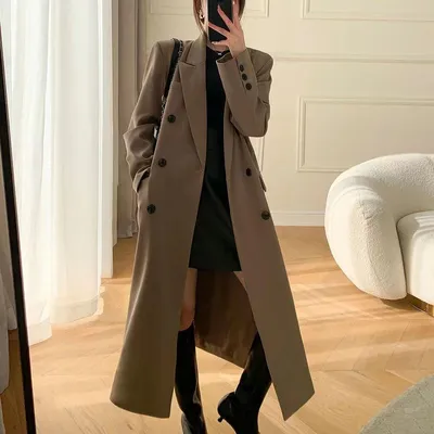 Женское удлиненное двубортное пальто с поясом серого цвета - купить в  интернет-магазине от Raslov