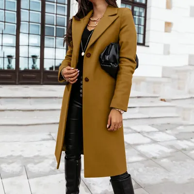 Женское двубортное пальто из искусственной шерсти, элегантная длинная  верхняя одежда, шерстяное пальто, пальто, однотонные повседневные женские  куртки | AliExpress