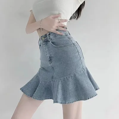 Джинсовая юбка-шорты с эффектом потертости и складками - Женская коллекция  | Bershka