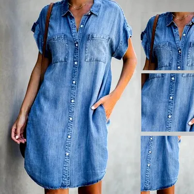 Голубое джинсовое платье-рубашка с длинным рукавом арт.142629 - купить в  Иркутске