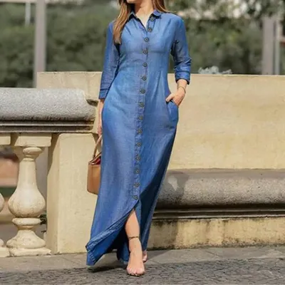 Женское Джинсовое платье-рубашка миди с поясом купить в онлайн магазине -  Unimarket